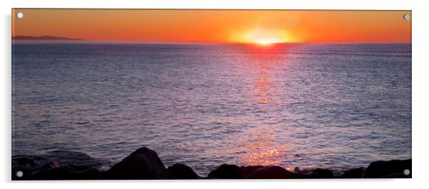 Sunrise at Lyme Regis Panoramic  Acrylic by Beryl Curran