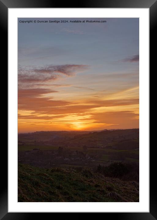 Portrait of the winter sunset over Englishcombe  Framed Mounted Print by Duncan Savidge
