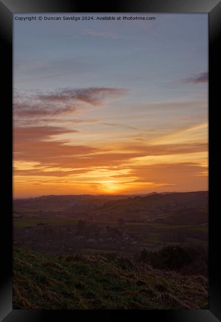 Portrait of the winter sunset over Englishcombe  Framed Print by Duncan Savidge