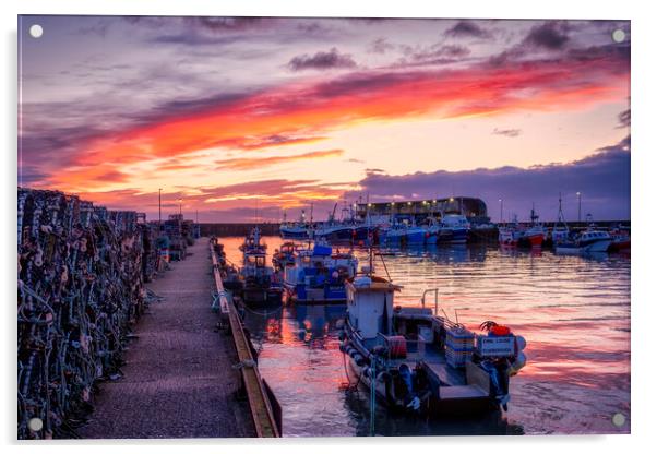 Burning Sky at Bridlington Harbour Acrylic by Tim Hill