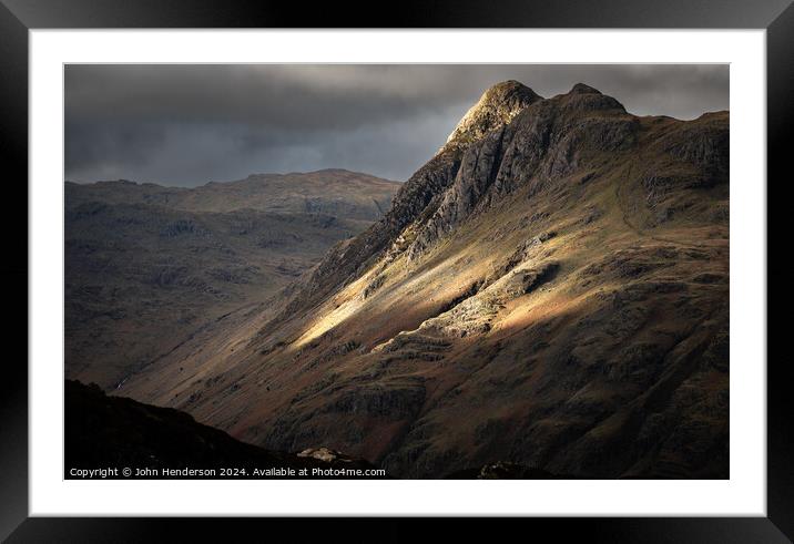 Langdale pikes Pike o Stickle Lake District  Framed Mounted Print by John Henderson