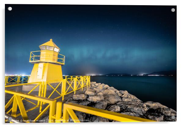 Hofdi Lighthouse Aurora  Acrylic by matthew  mallett