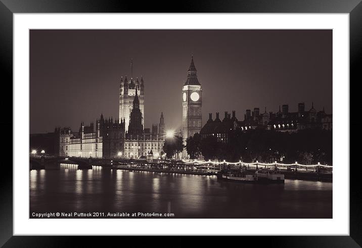 Westminster at Night Framed Mounted Print by Neal P