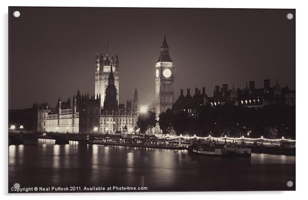 Westminster at Night Acrylic by Neal P