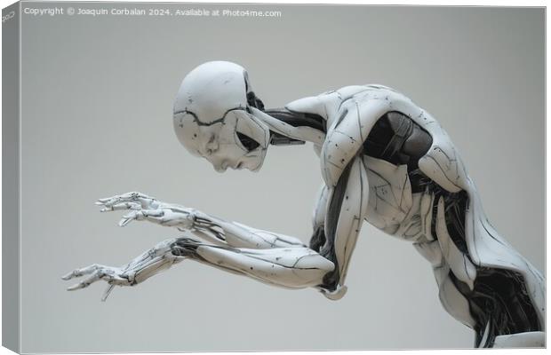 A humanoid robot in trouble, fails and must be res Canvas Print by Joaquin Corbalan
