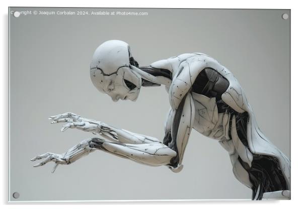 A humanoid robot in trouble, fails and must be res Acrylic by Joaquin Corbalan