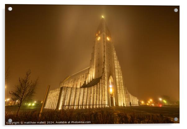 Hallgrimskirkja Church Reykjavik Acrylic by matthew  mallett