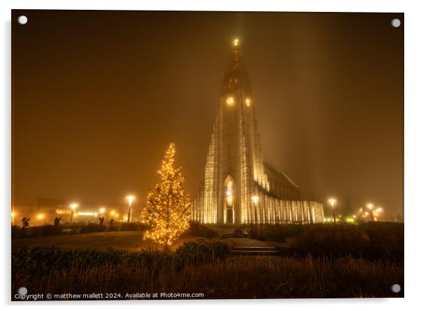 Hallgrimskirkja Church Fog Acrylic by matthew  mallett
