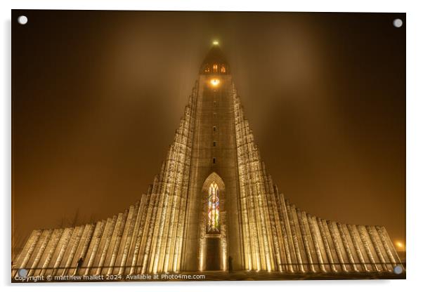 Hallgrimskirkja Iceland Illuminated  Acrylic by matthew  mallett