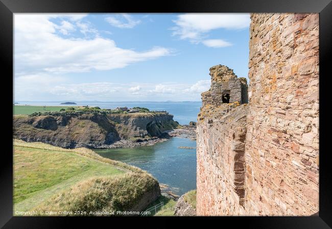 The North West wall of Tantallon Castle with Gin Head on the East Lothian coast line beyond, North Berwick, East Lothian, Scotland Framed Print by Dave Collins