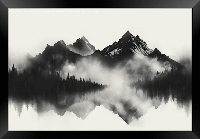 Ilustration of a mountain range in pencil, black a Framed Print by Joaquin Corbalan