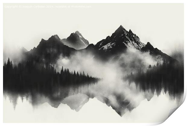 Ilustration of a mountain range in pencil, black a Print by Joaquin Corbalan