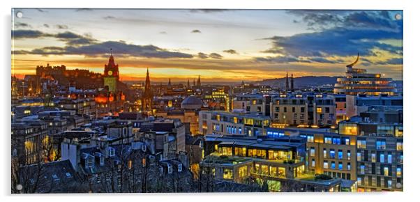 Edinburgh Skyline at Sunset Acrylic by Darren Galpin