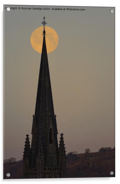 Wolf moon church spire  Acrylic by Duncan Savidge