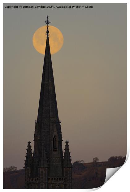 Wolf moon church spire  Print by Duncan Savidge