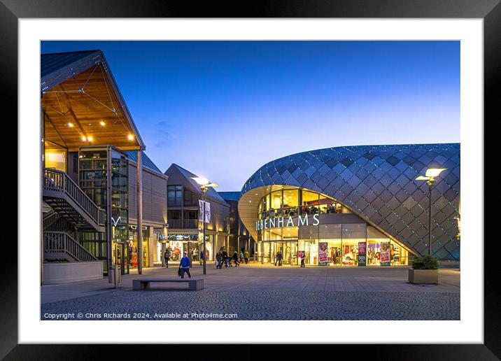 Dusk at The Arc Shopping Centre, Bury St. Edmunds Framed Mounted Print by Chris Richards