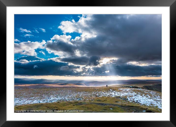 Winter Sun on a Lone Walker in the Brecon Beacons Framed Mounted Print by Chris Richards
