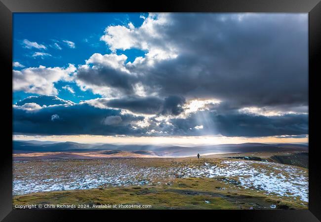 Winter Sun on a Lone Walker in the Brecon Beacons Framed Print by Chris Richards