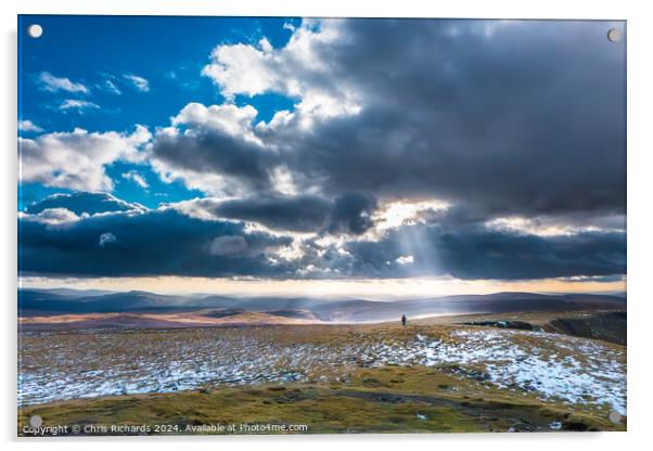 Winter Sun on a Lone Walker in the Brecon Beacons Acrylic by Chris Richards