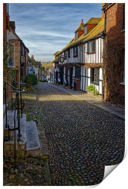 Outdoor narrow cobbled street in Rye Sussex UK Print by John Gilham