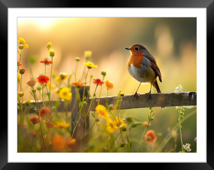 Robin Red Breast Bird Framed Mounted Print by T2 