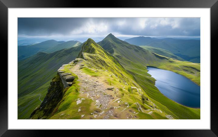 Striding Edge looking back to Glenridding Framed Mounted Print by T2 