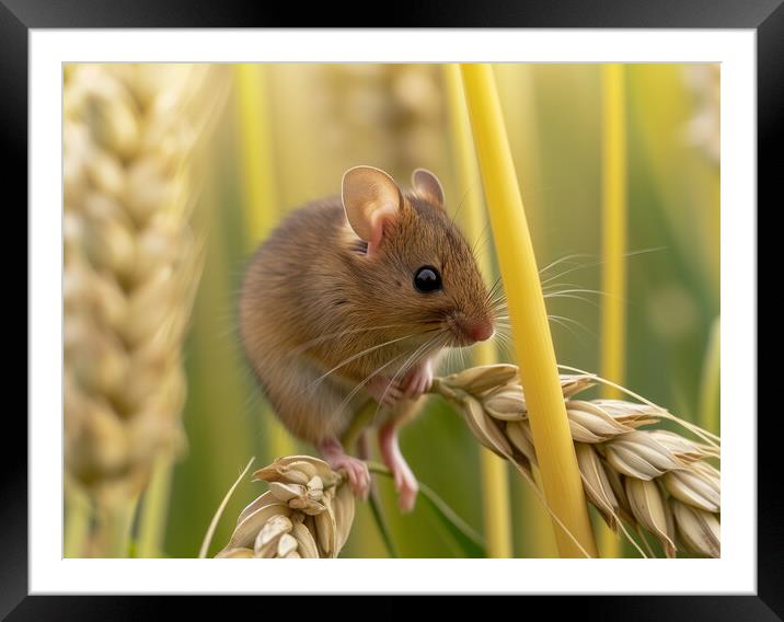 Harvest Mouse in a field of Barley Framed Mounted Print by T2 
