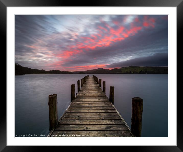 Coniston jetty sunset Framed Mounted Print by Robert Strachan