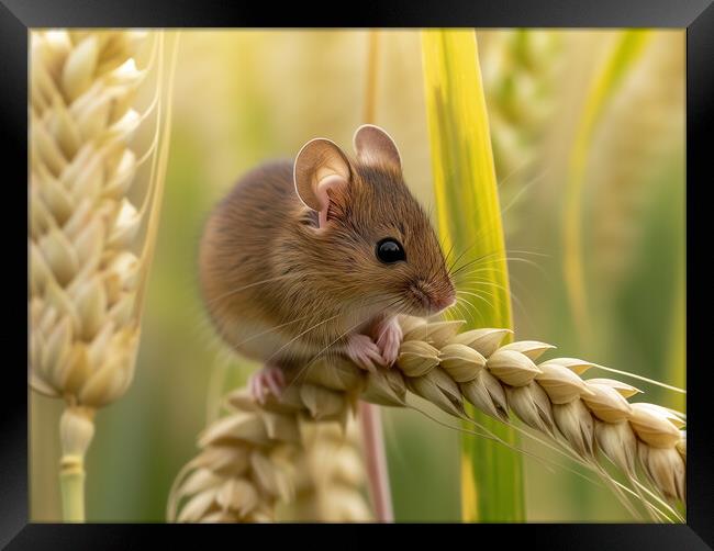 Harvest Mouse in a field of Barley Framed Print by T2 
