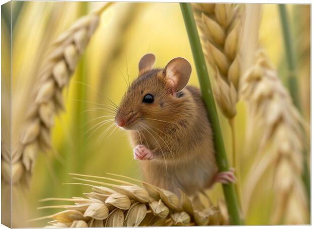 Harvest Mouse in a field of Barley Canvas Print by T2 