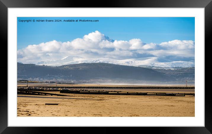 Snowdonia from Rhyl Beach Framed Mounted Print by Adrian Evans
