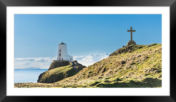 Tŵr Mawr Lighthouse and Cross on Llanddwyn, Anglesey Framed Mounted Print by Keith Douglas