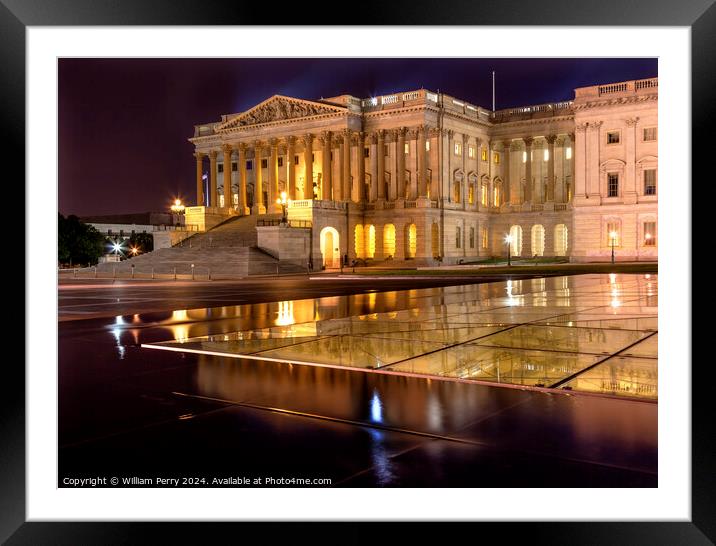 House of Representatives Relfection US Capitol North Side  Night Framed Mounted Print by William Perry