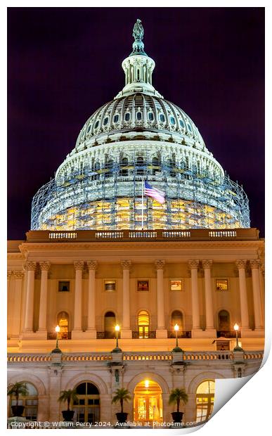 US Capitol South Side Construction Night Stars Washington DC Print by William Perry