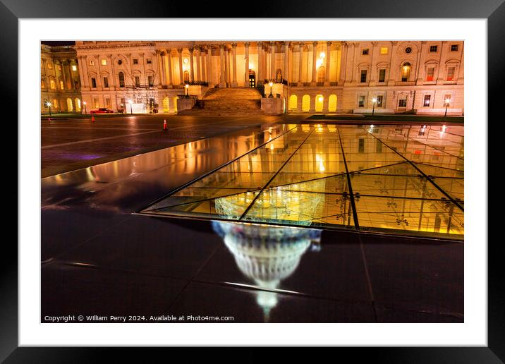 US Capitol North Side Construction Night Washington DC Reflectio Framed Mounted Print by William Perry