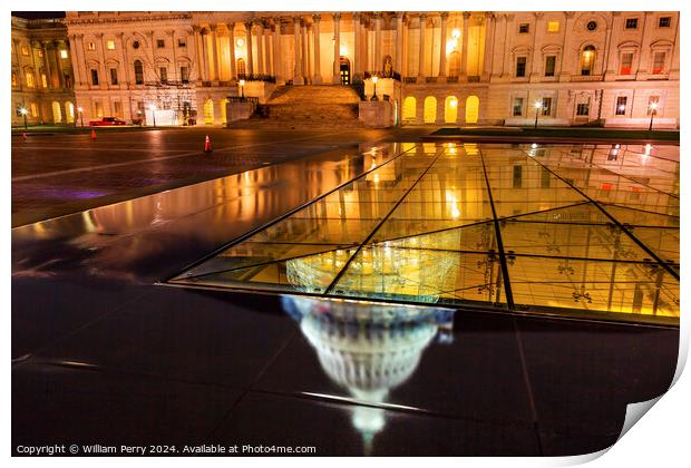 US Capitol North Side Construction Night Washington DC Reflectio Print by William Perry