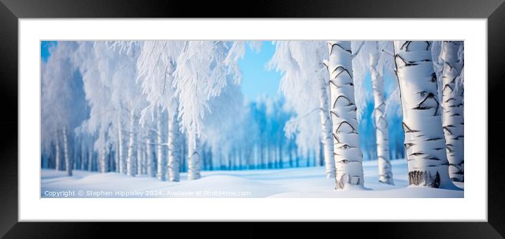 Silver Birch trees in the depths of winter Framed Mounted Print by Stephen Hippisley