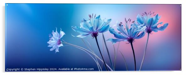 A group of Pale blue Monarda flowers. Acrylic by Stephen Hippisley
