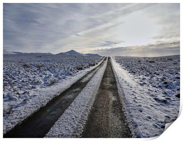 Snow on Caldbeck Common, Lake District fells. Print by Phil Brown