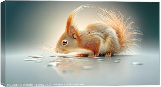 A thirsty baby Red Squirrel taking a sip. Canvas Print by Stephen Hippisley