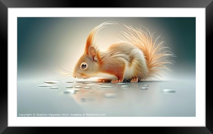 A thirsty baby Red Squirrel taking a sip. Framed Mounted Print by Stephen Hippisley