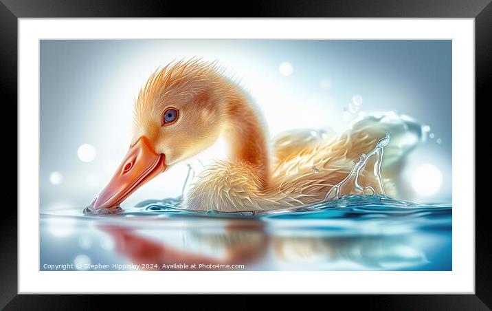The young Ducklings first splash. Framed Mounted Print by Stephen Hippisley