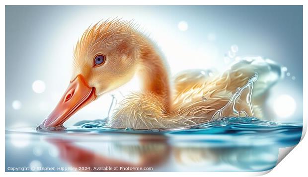 The young Ducklings first splash. Print by Stephen Hippisley