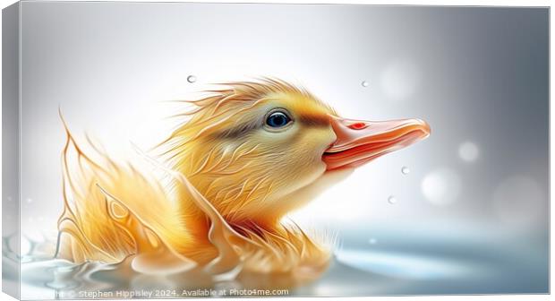 Baby duckling learning to swim. Canvas Print by Stephen Hippisley