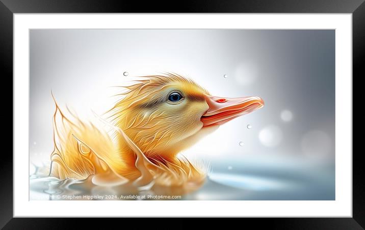 Baby duckling learning to swim. Framed Mounted Print by Stephen Hippisley