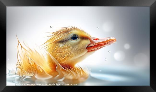 Baby duckling learning to swim. Framed Print by Stephen Hippisley