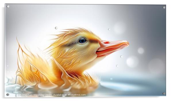 Baby duckling learning to swim. Acrylic by Stephen Hippisley