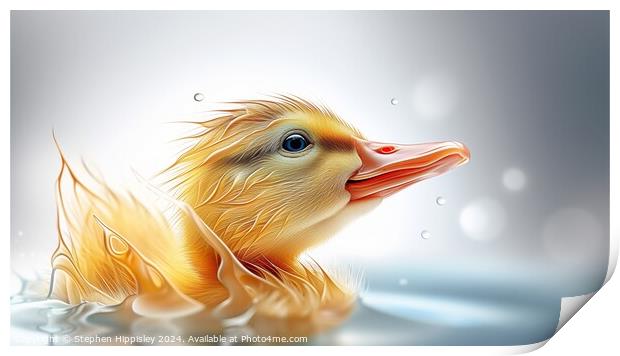 Baby duckling learning to swim. Print by Stephen Hippisley
