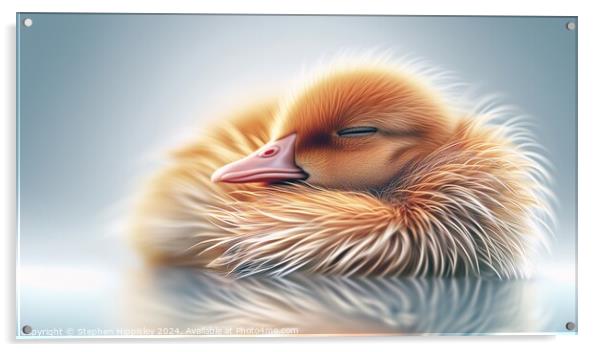 A young duckling taking a nap. Acrylic by Stephen Hippisley