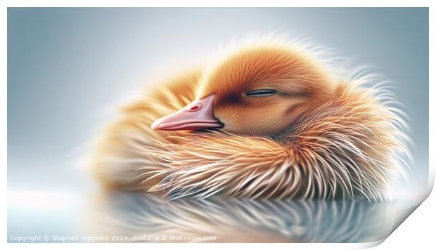 A young duckling taking a nap. Print by Stephen Hippisley